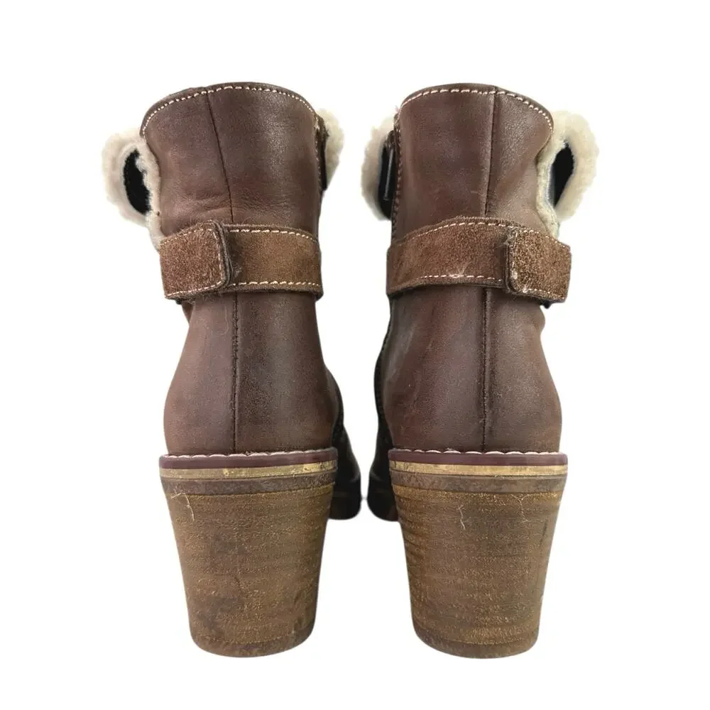 Manas Women's Brown Suede Sherpa Fold Over Buckle Strap Zip Snow Boots 38 US 7.5